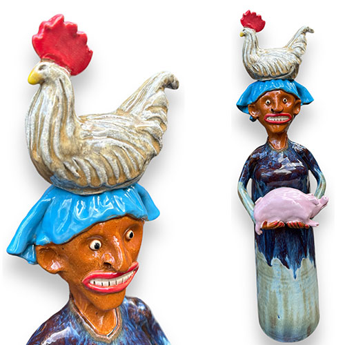Marvin Bailey 24" Lady with Chicken on Head Holding Pig DP3750